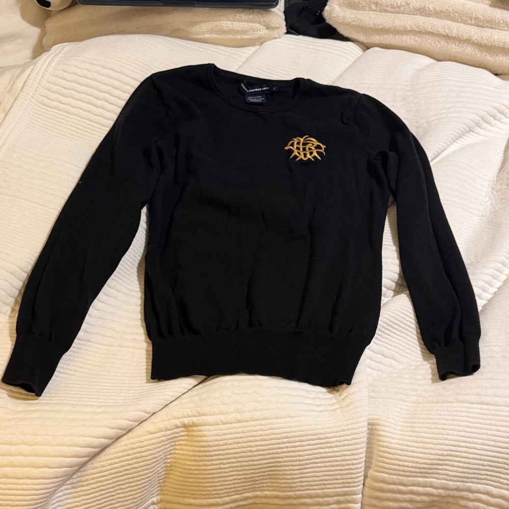 Ralph Lauren Black Crewneck Sweater with Gold Emblem